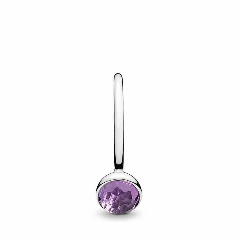 Pandora February Droplet Ring Ireland - Sterling Silver/Purple/Synthetic Amethyst - 395671KGW